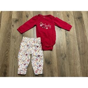 BabyGear Outfit, Baby Girl's 3-6 Months, Red Floral Be Lovely Long Sleeve & Pant